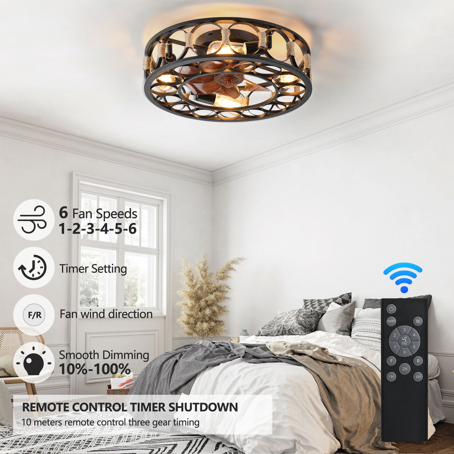 Farmhouse Chic Ceiling Fan with Remote & Lights