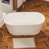 Chic White Freestanding Soaking Tub with Sleek Drain