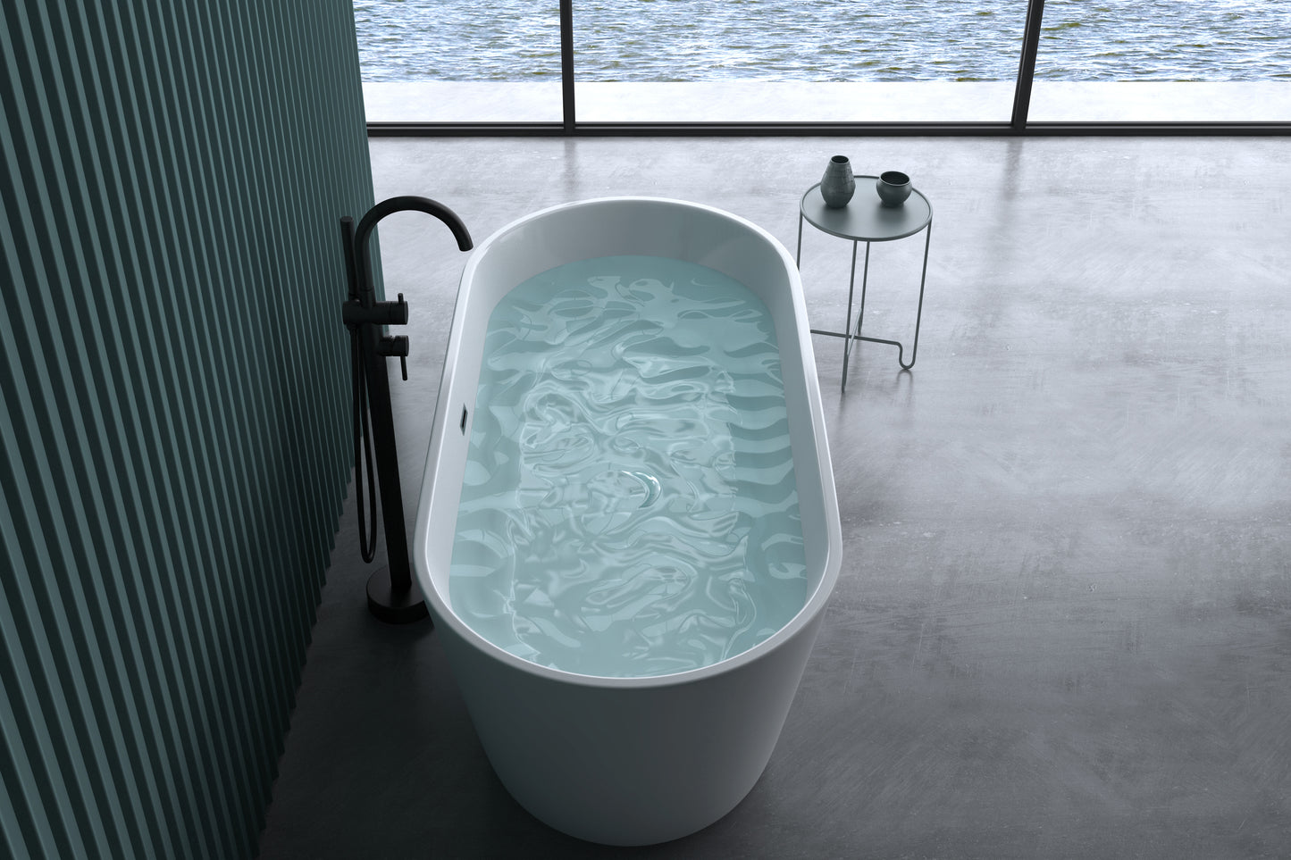 Chic White Freestanding Soaking Tub with Sleek Drain