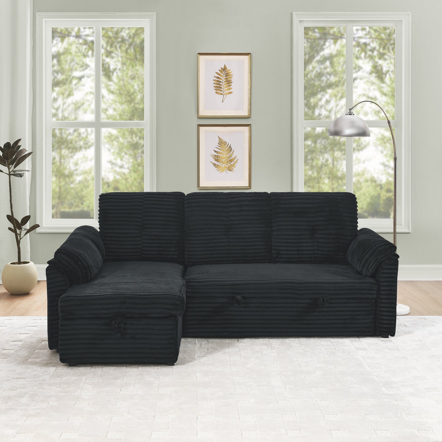 Chic Convertible Corduroy Sleeper Sofa with Storage Chaise