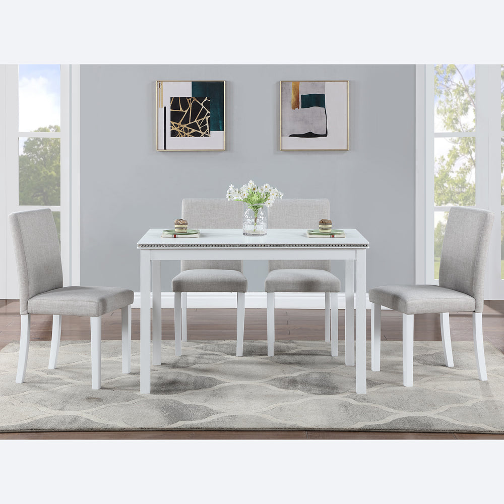 Chic White Dining Set with Upholstered Chairs