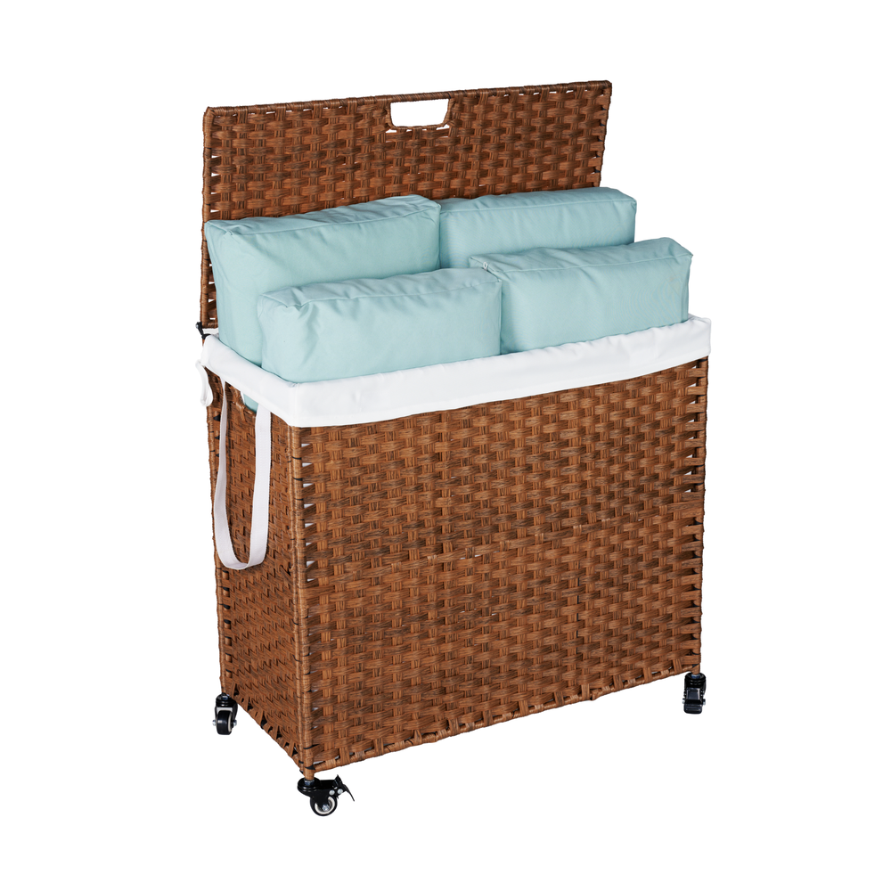 Stylish Brown Laundry Hamper with Lids and Wheels