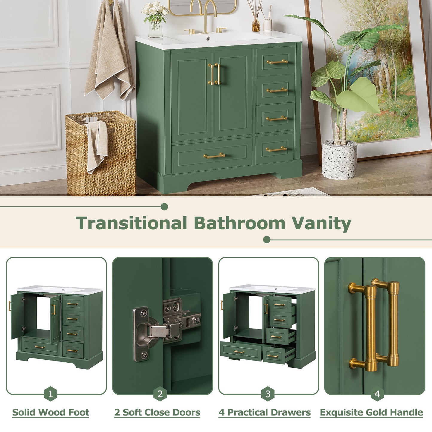 Charming Green Bathroom Vanity Set with Resin Sink