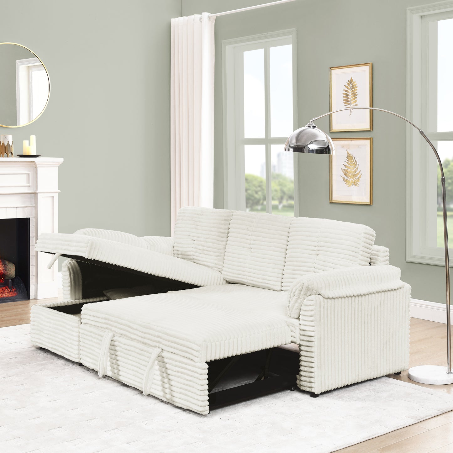 Cozy Convertible Corduroy Sofa Bed with Storage