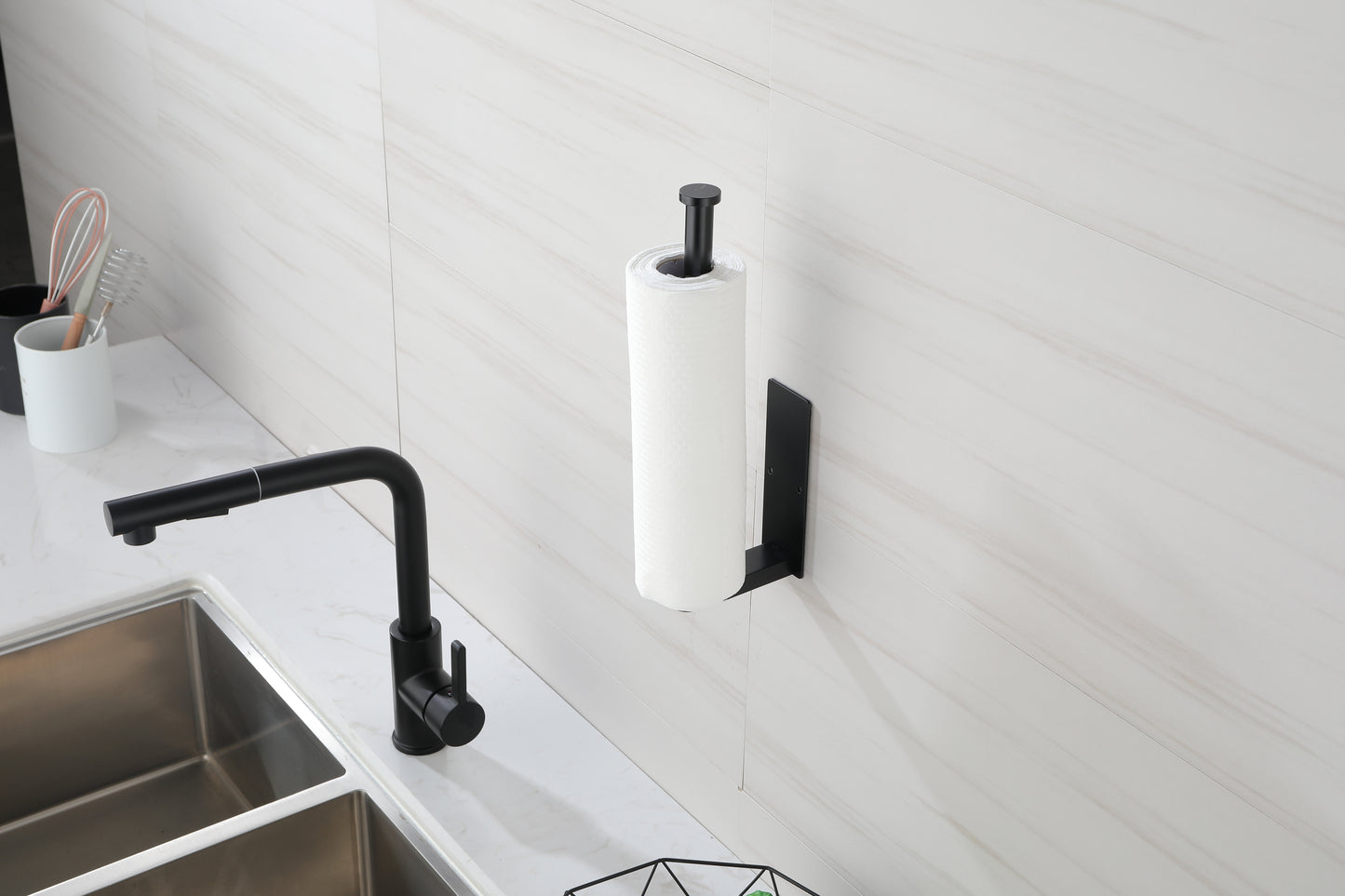 Stick & Store Paper Towel Holders - Sleek Black Duo