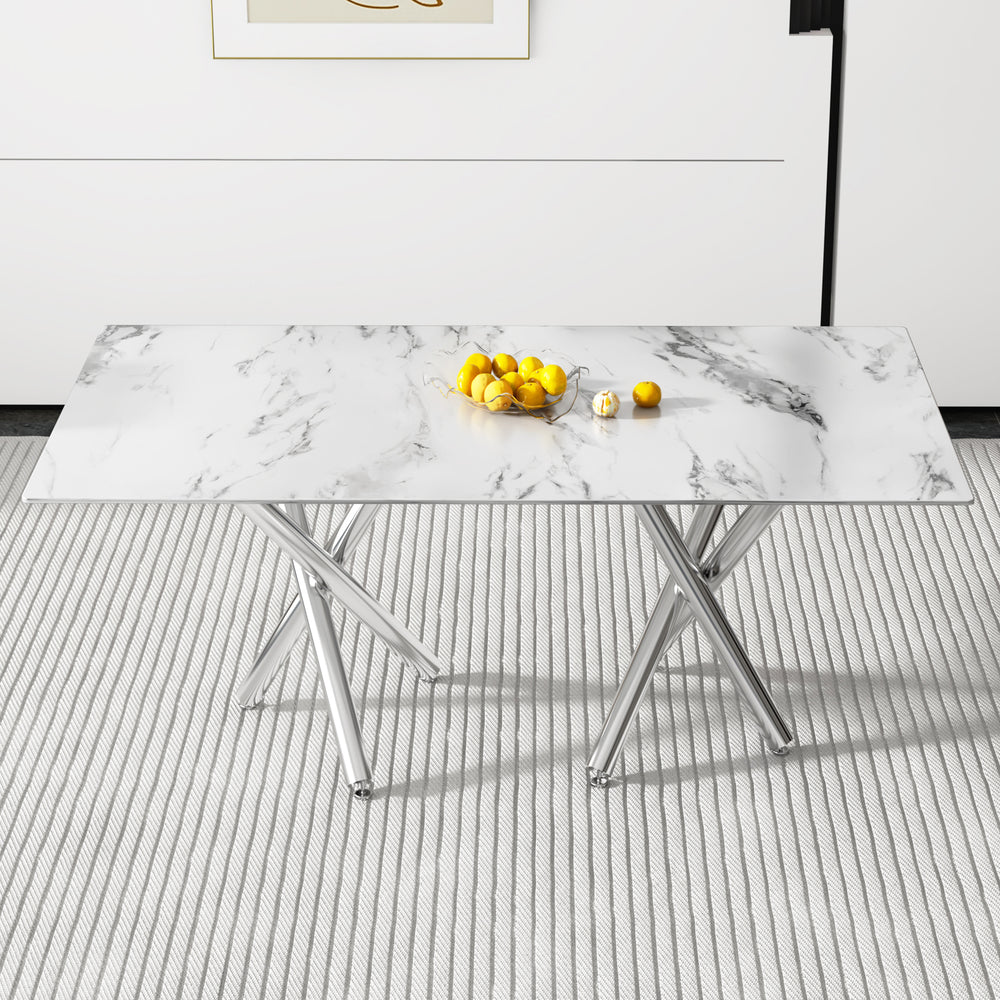 Sleek Marble Dining Table with Silver Legs for Stylish Gatherings