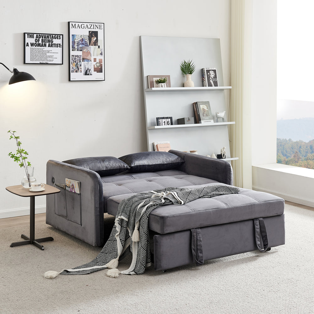 Cozy Twin Grey Velvet Sofa Bed