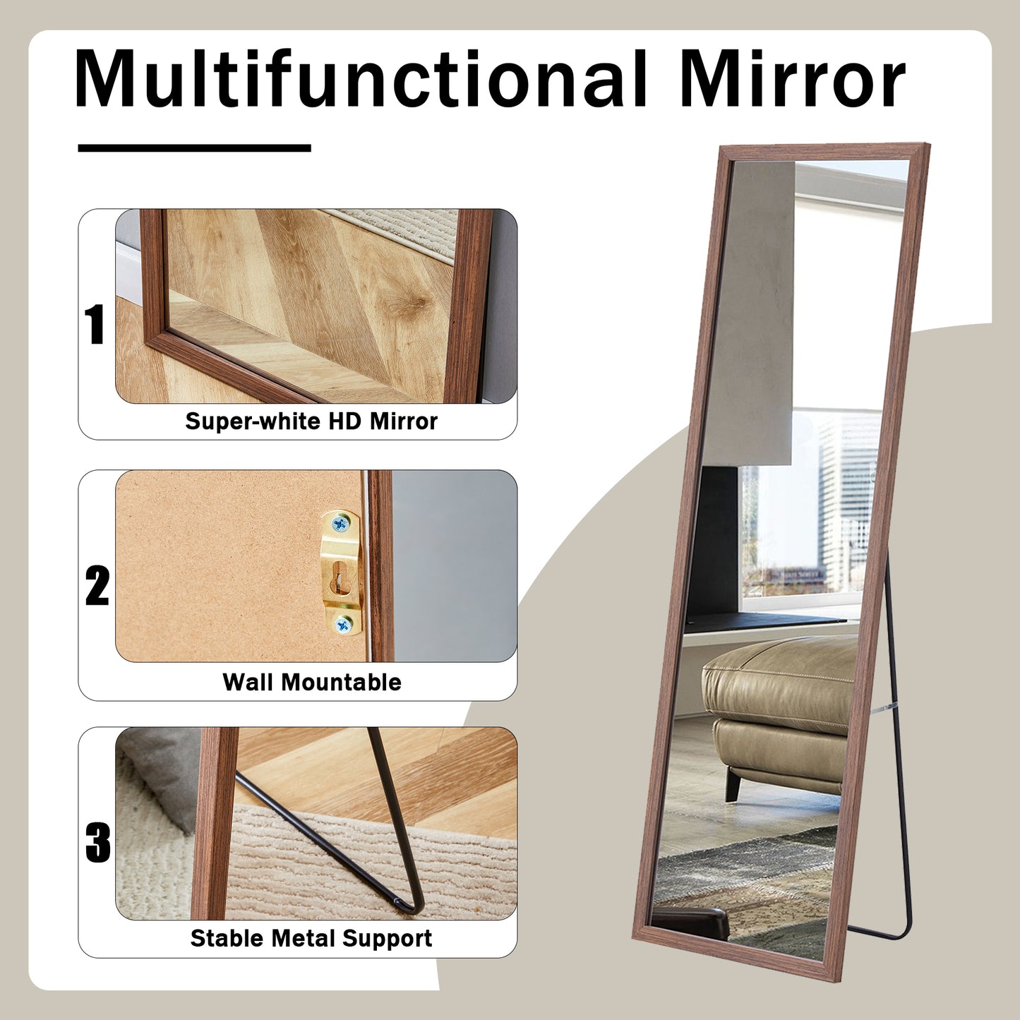 Elegant Wood Grain Full-Length Mirror