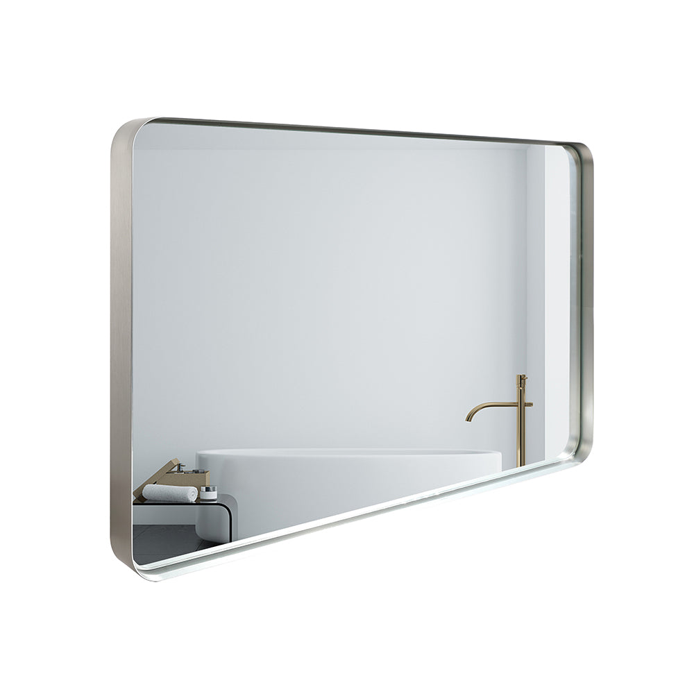 Sleek Silver Rounded Bathroom Mirror