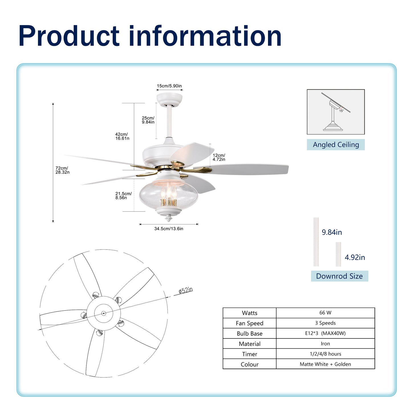 Breezy White Ceiling Fan with Remote