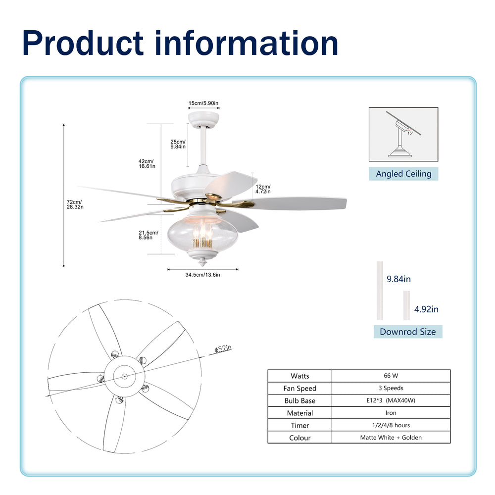 Breezy White Ceiling Fan with Remote