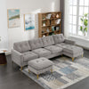 Cozy L-Shaped Sectional Sofa with Movable Ottoman - Light Grey