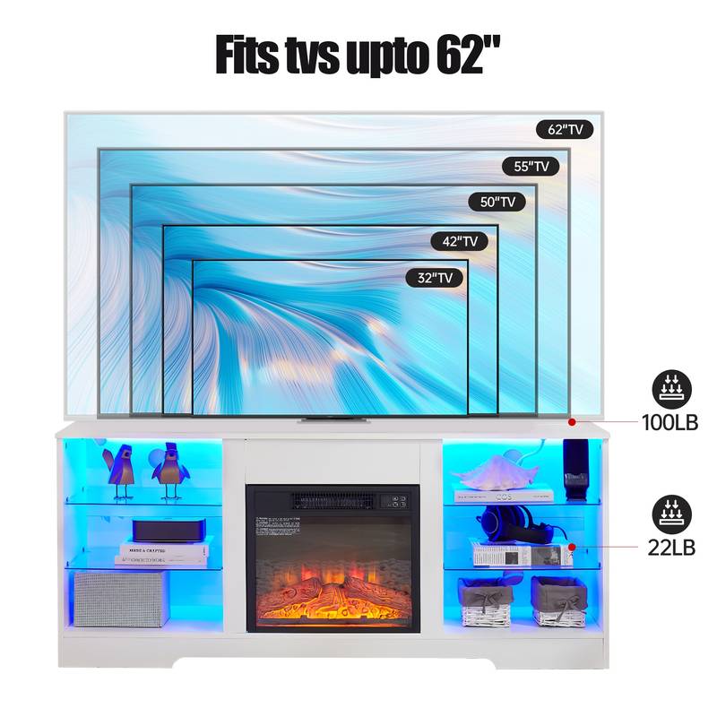 Modern Electric Fireplace TV Stand with LED Lights and USB Charging