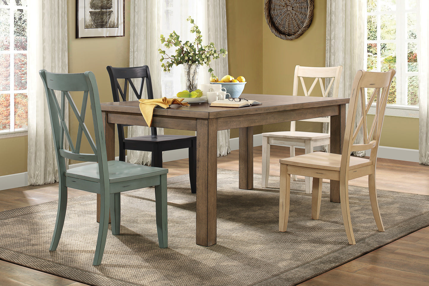 Teal Double-X Back Dining Chairs Set