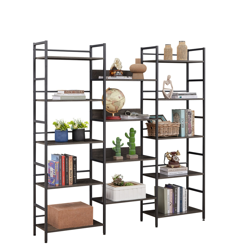 Retro Industrial Triple Shelf Bookshelf in Dark Grey