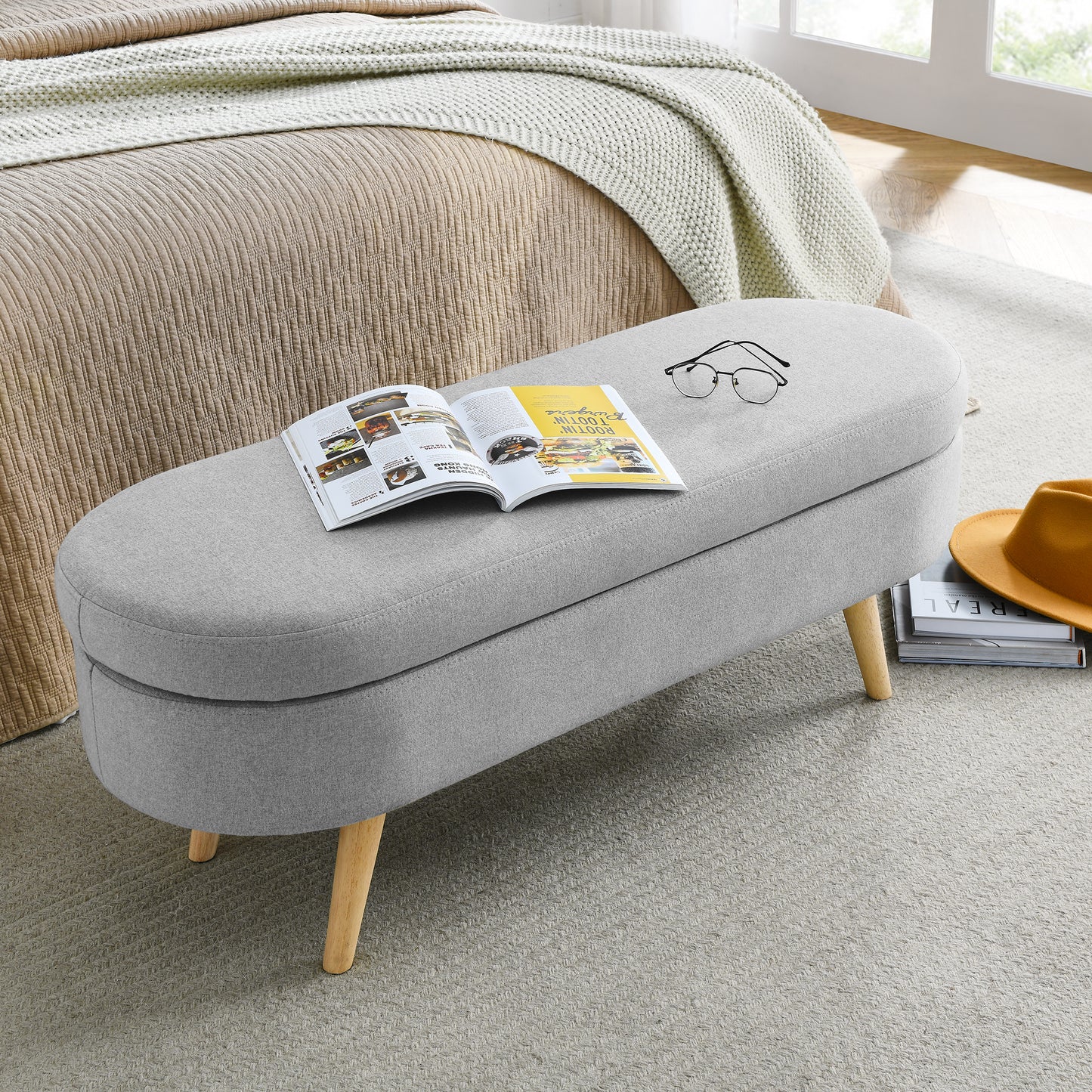 Cozy Grey Storage Bench