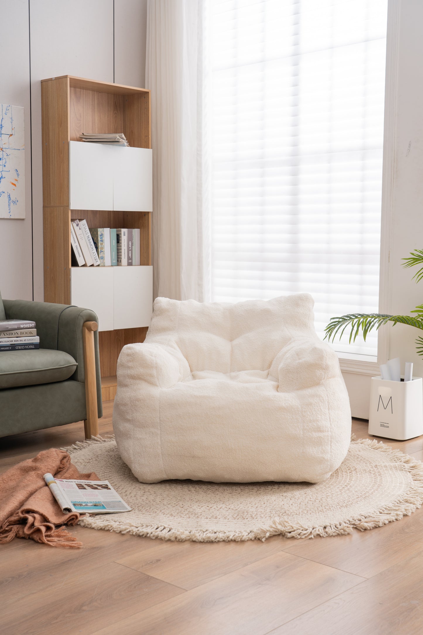 Cozy Teddy Bean Bag Chair in Ivory White