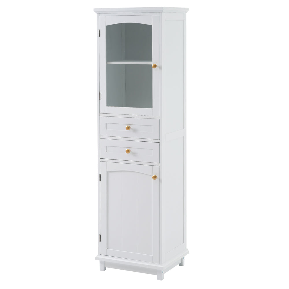 Chic Tall Bathroom Cabinet with Glass Doors & Adjustable Shelves