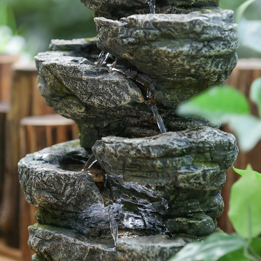 Serene Cascade: Gray Stone-Look Tabletop Fountain with LED Glow