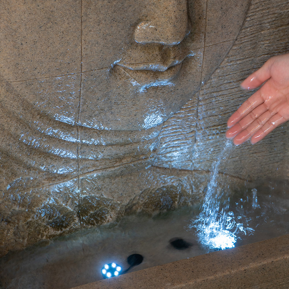 Serene Sandstone Buddha Water Fountain with Light