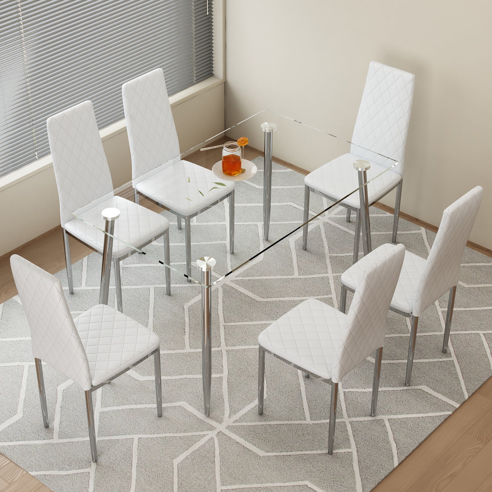 Chic Glass Dining Set with Stylish White Chairs