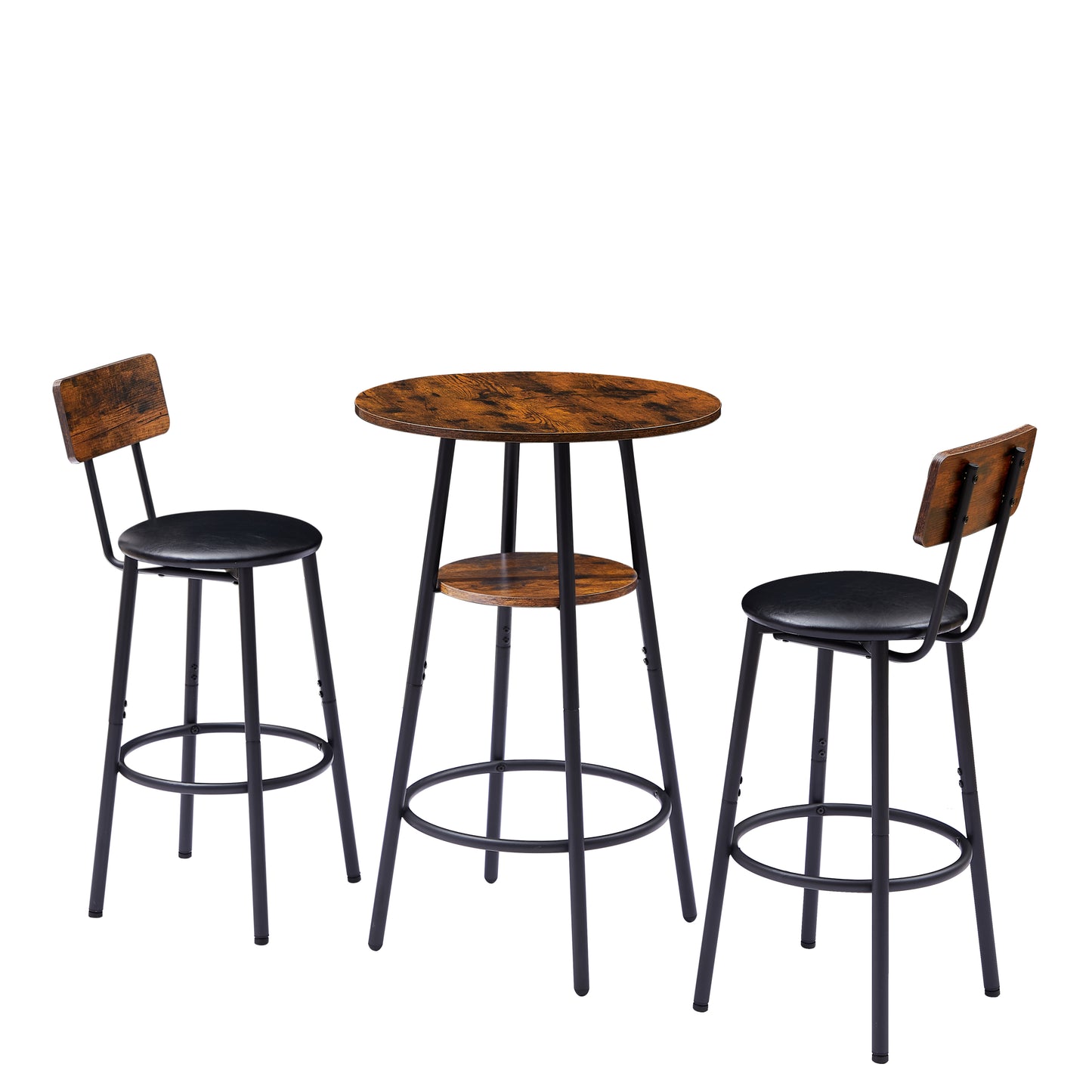 Rustic Charm Bar Stool Duo with Shelf and Backrest