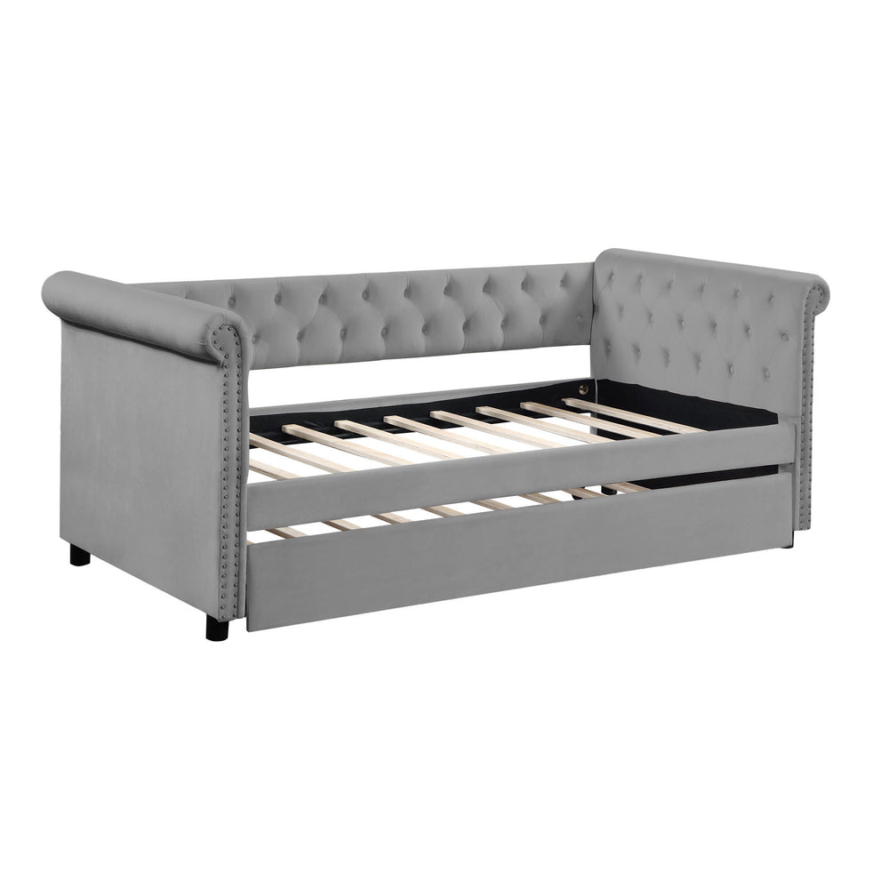 Cozy Grey Tufted Daybed with Trundle