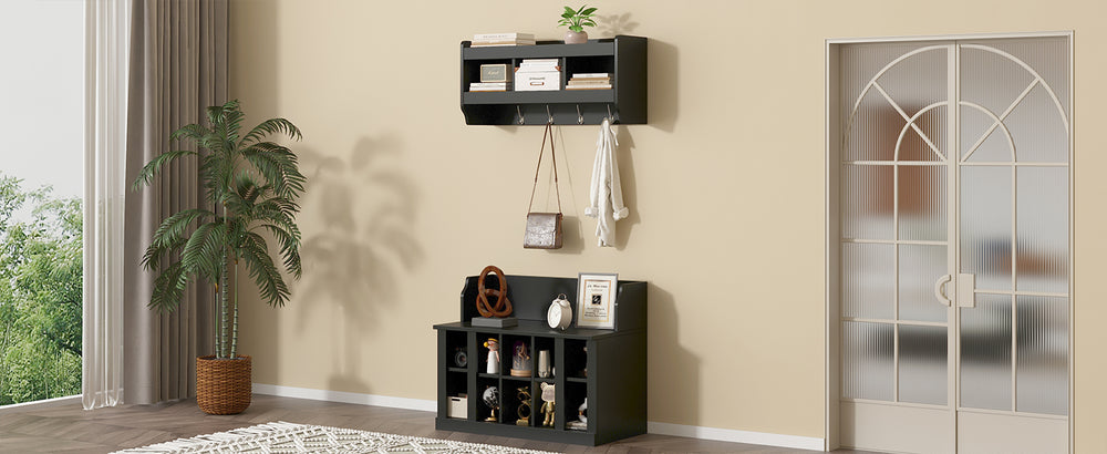 Chic Entryway Shoe Bench with Hooks & Shelves