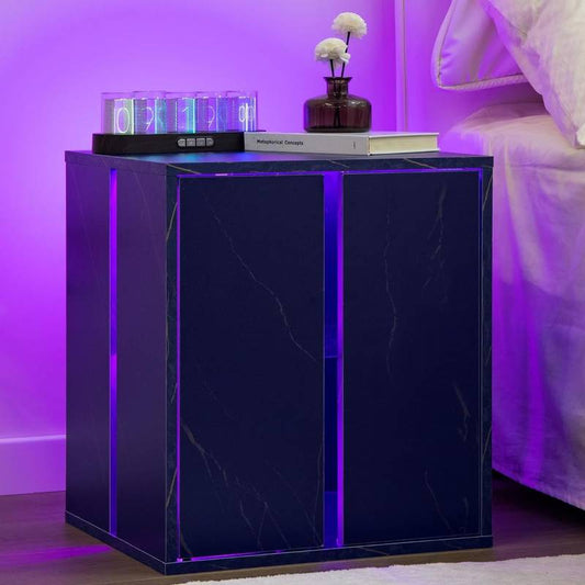 Chic Gray LED Nightstand with Glass Shelves