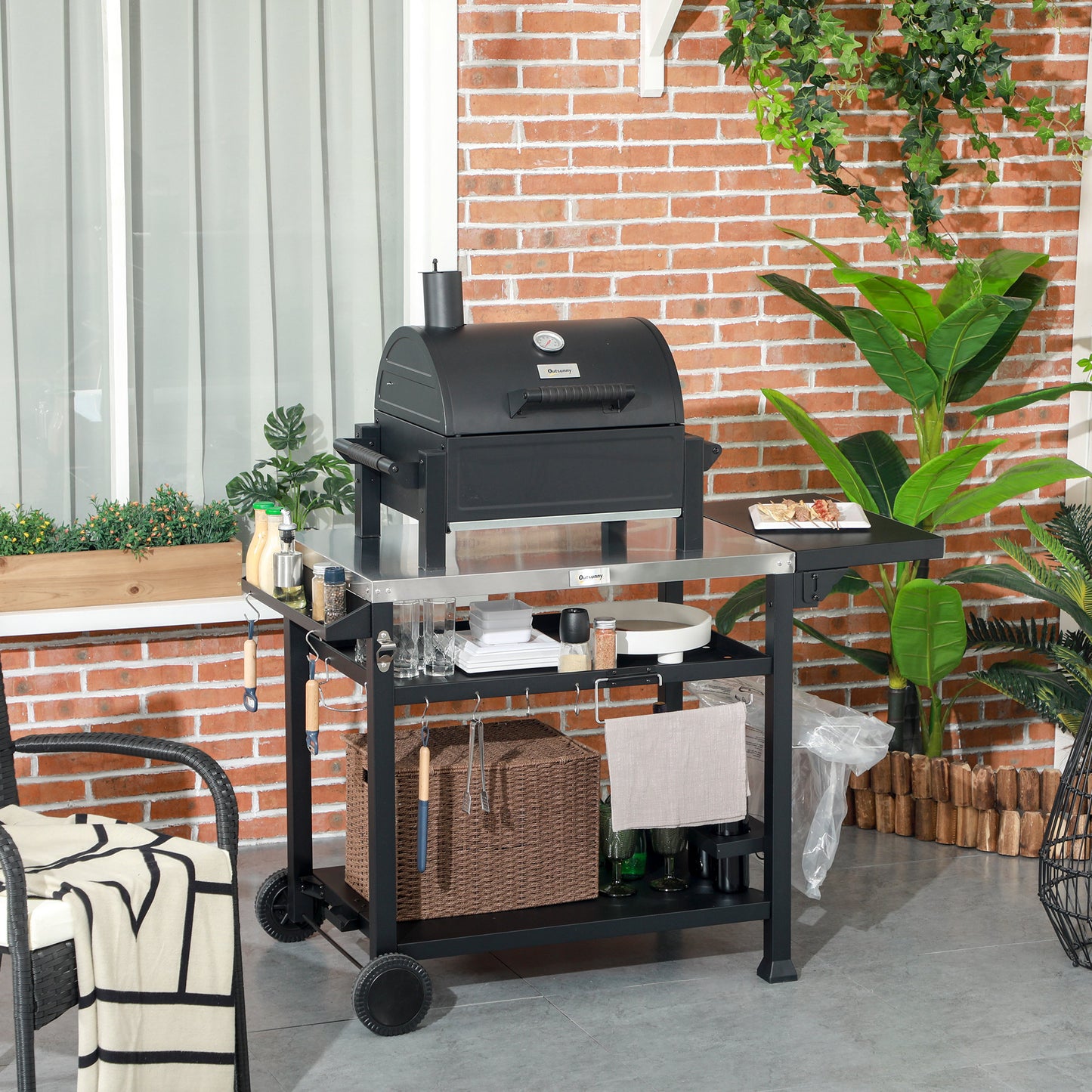 Outdoor Chef’s Cart with Foldable Table & Wheels