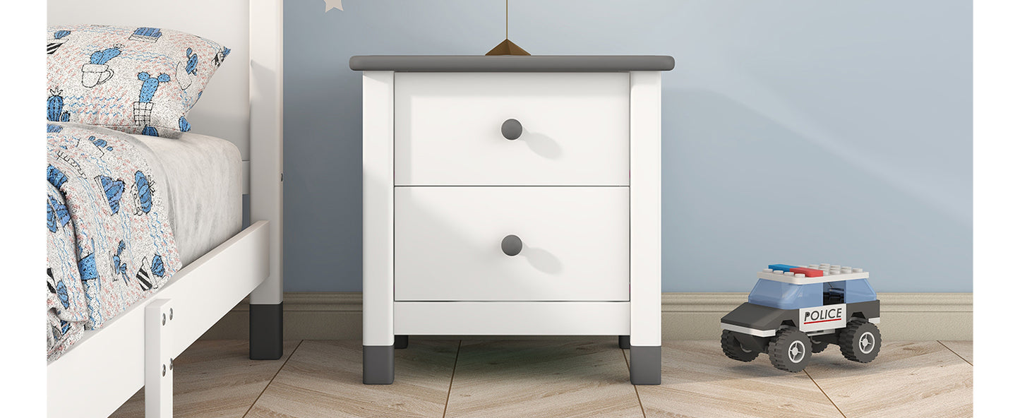 Charming Kids' Nightstand with Two Drawers in White and Gray