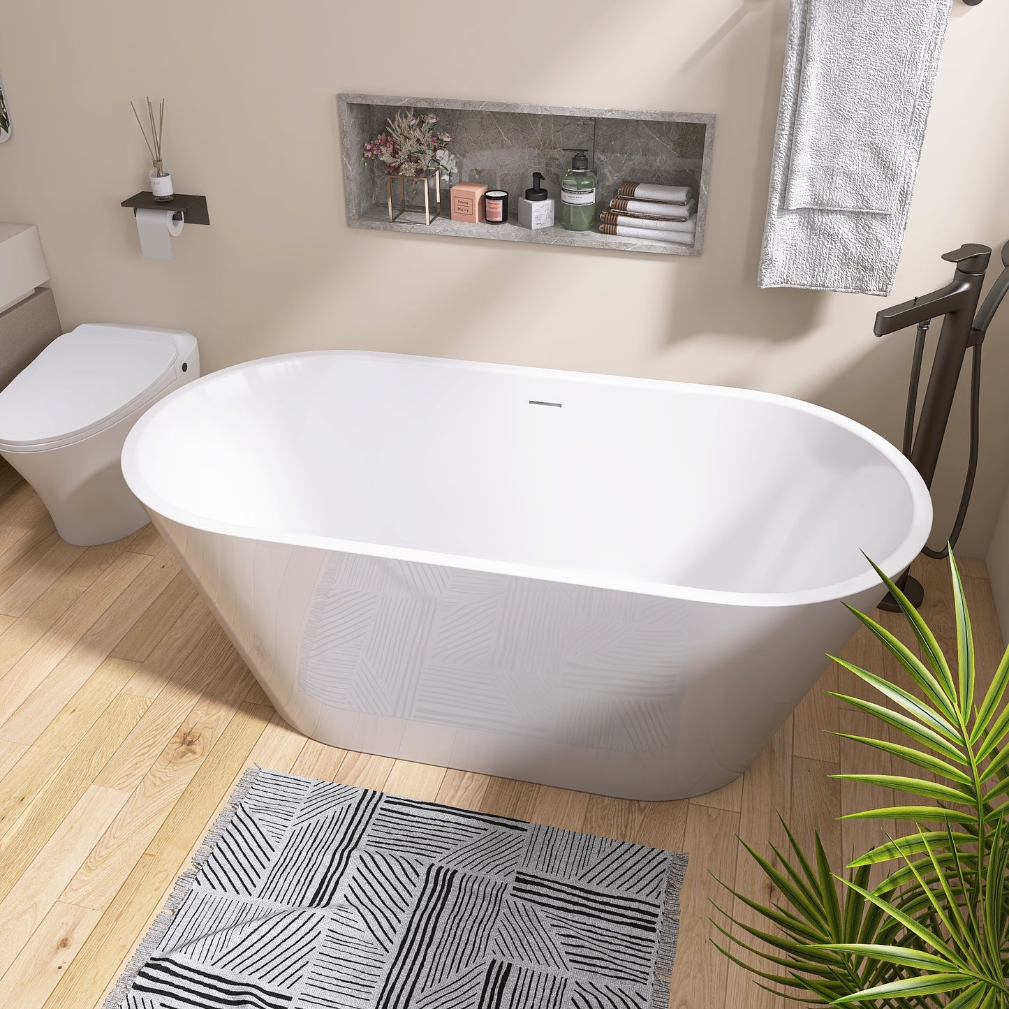 Classic Oval Freestanding Soaking Tub - Luxurious White Design