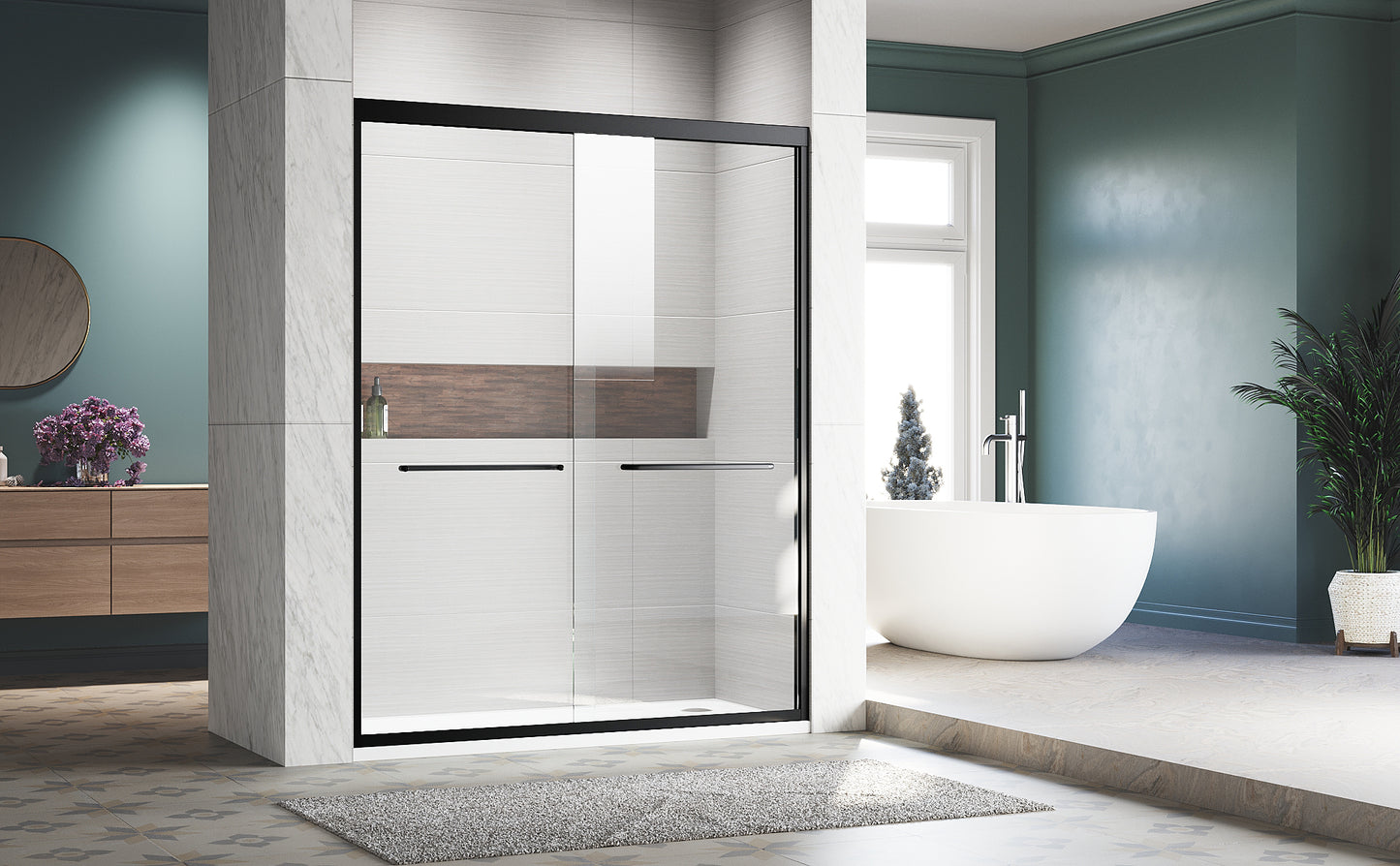 Sleek Black Semi-Frameless Sliding Shower Door