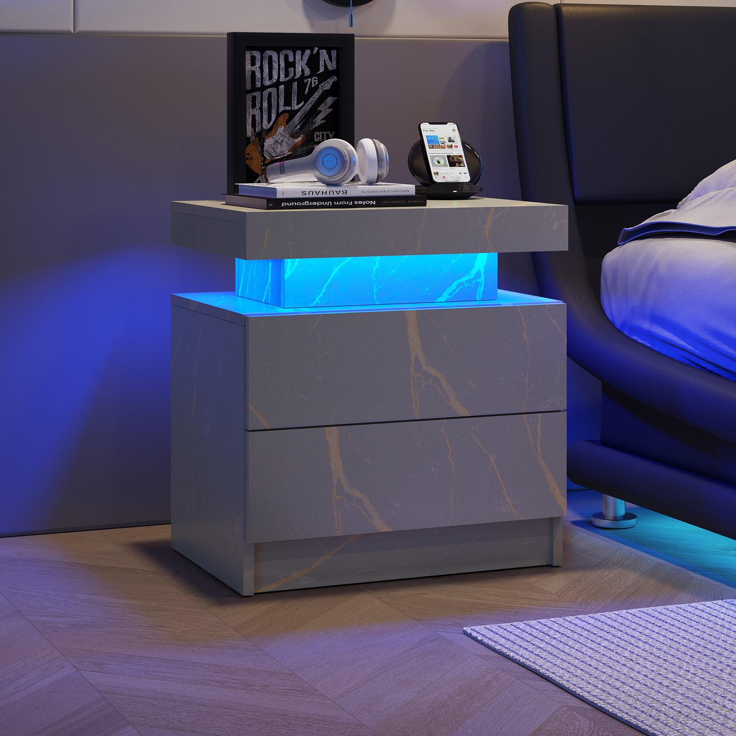 Modern LED Nightstand with Drawers