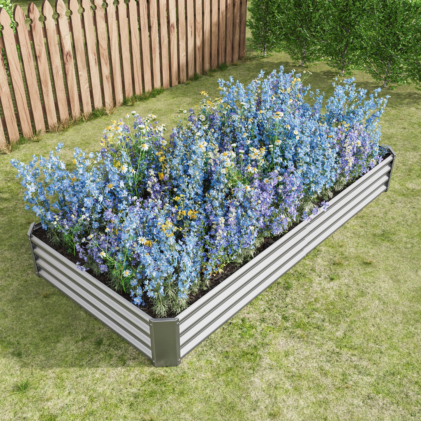 Silver Metal Raised Garden Bed Kit