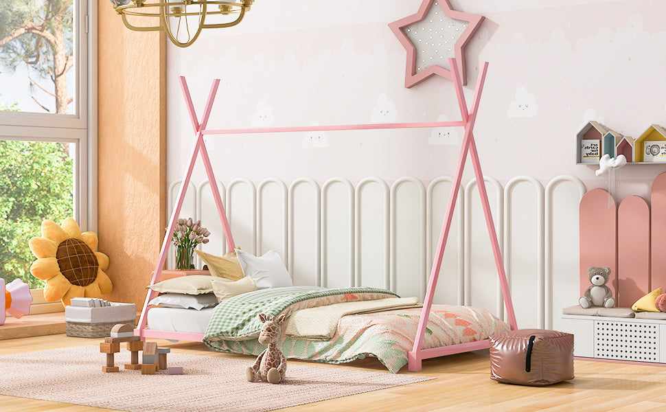 Charming Pink Twin House Bed