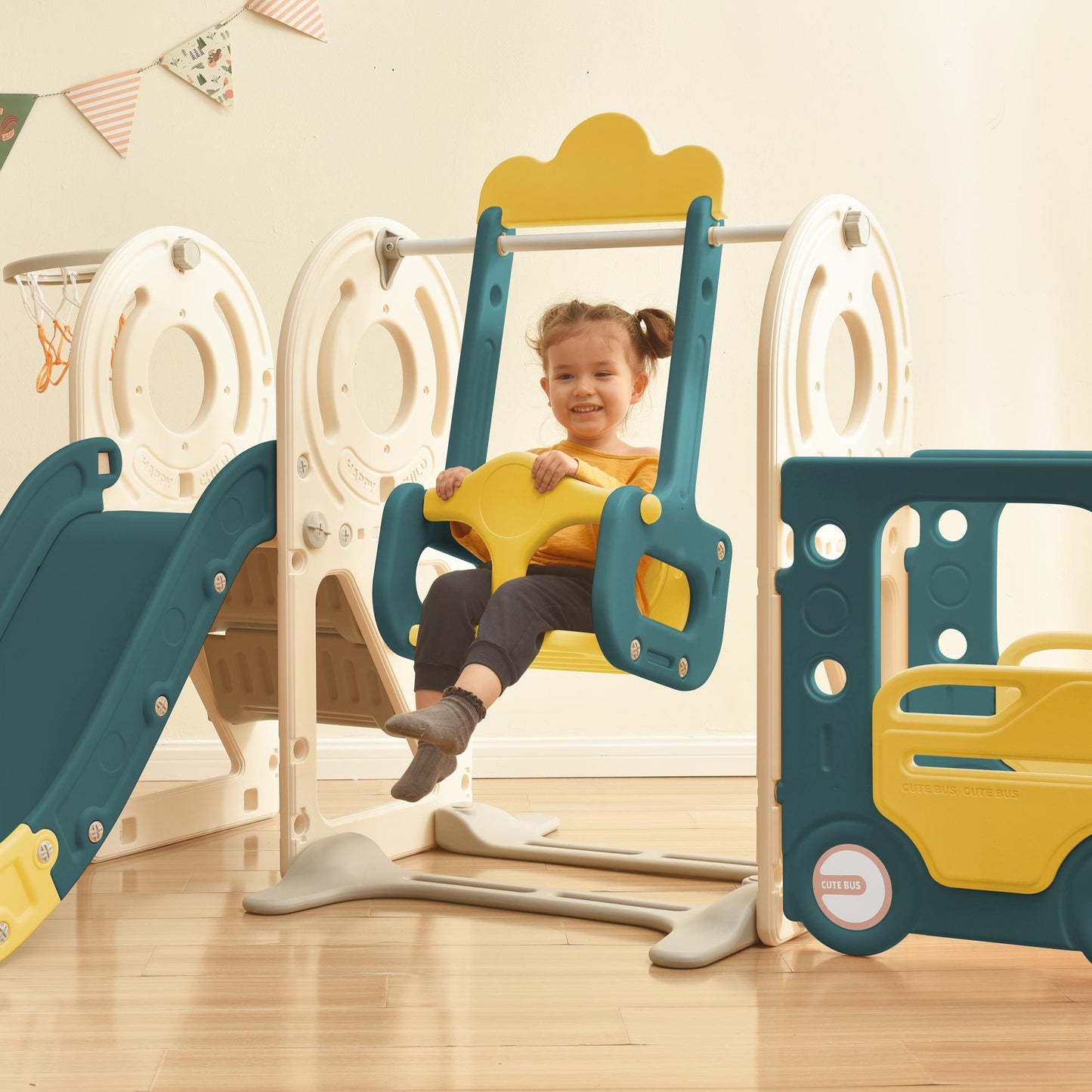 Adventure Bus Playset with Slide & Swing