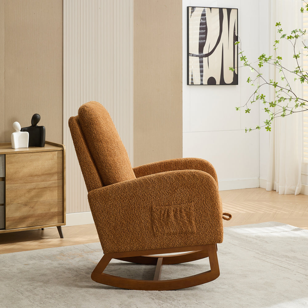 Cozy Glider Rocking Chair with Footrest & Side Pocket - Caramel