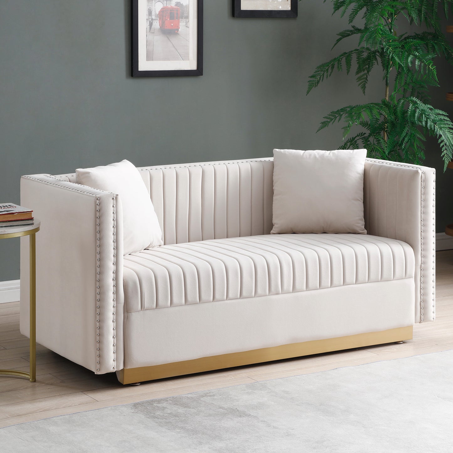 Chic Velvet Channel Tufted Loveseat