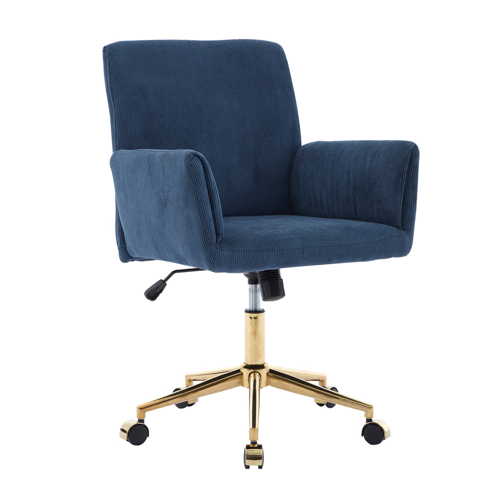 Chic Blue Corduroy Office Chair with Gold Base