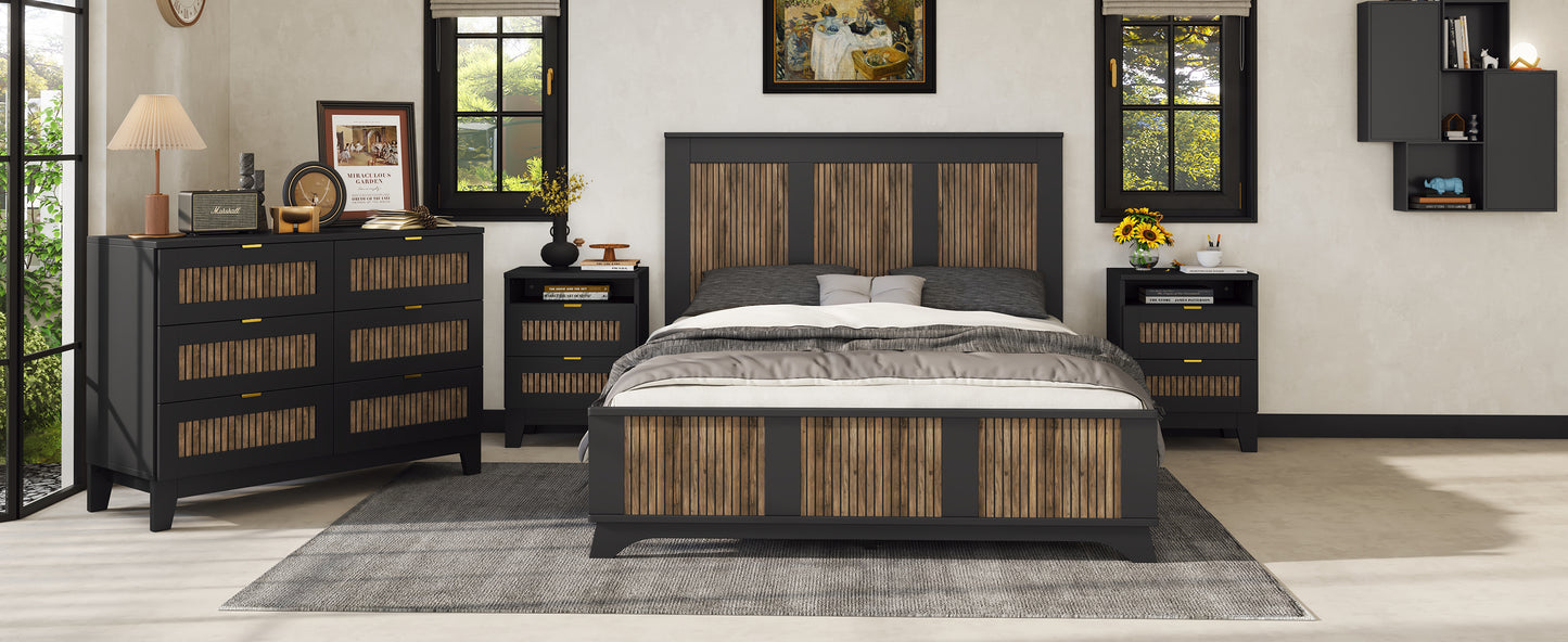 Farmhouse Queen Bedroom Set – Chic Bed, Nightstand, & Dresser