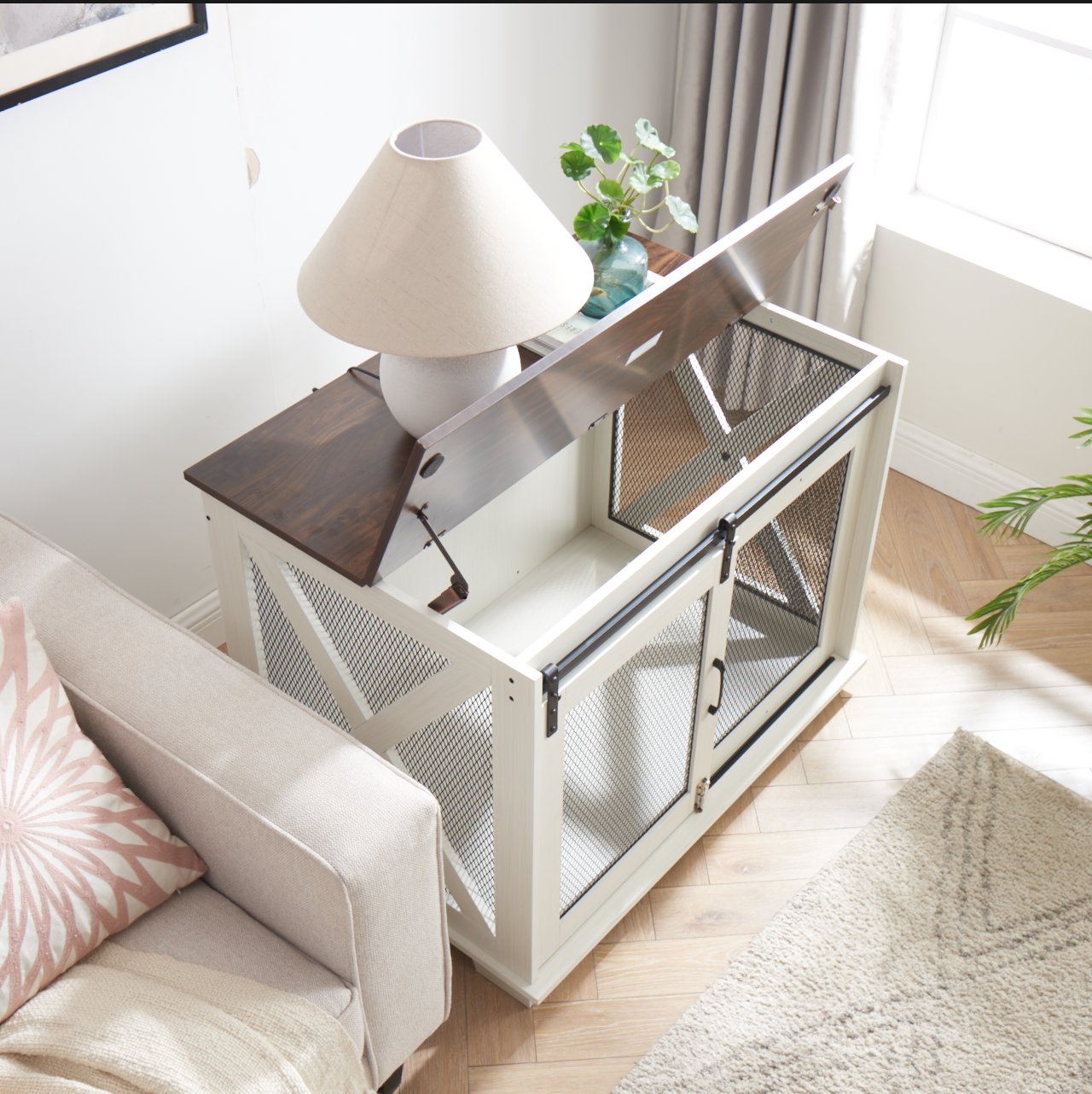 Charming Dog Crate End Table with Barn Door