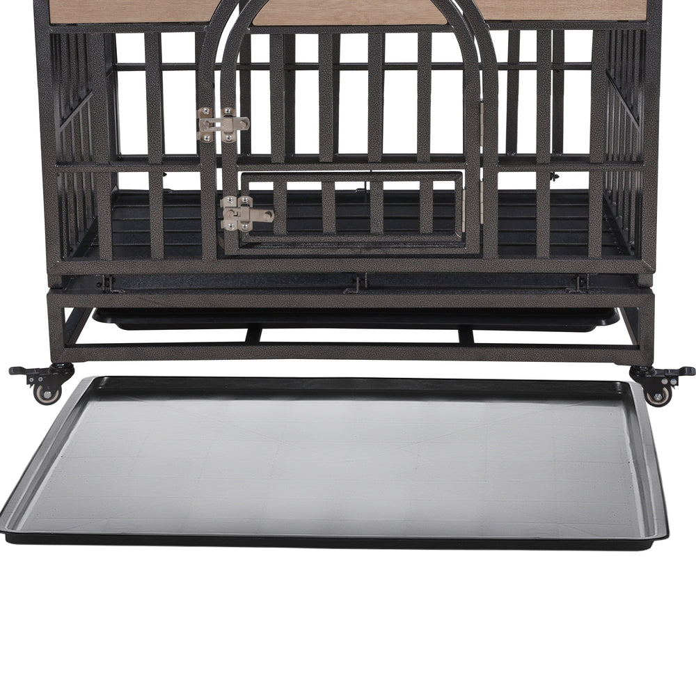 Stylish Heavy Duty Dog Crate with Wheels and Easy-Clean Trays