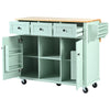 Mint Green Kitchen Island on Wheels with Drop-Leaf Countertop & Storage