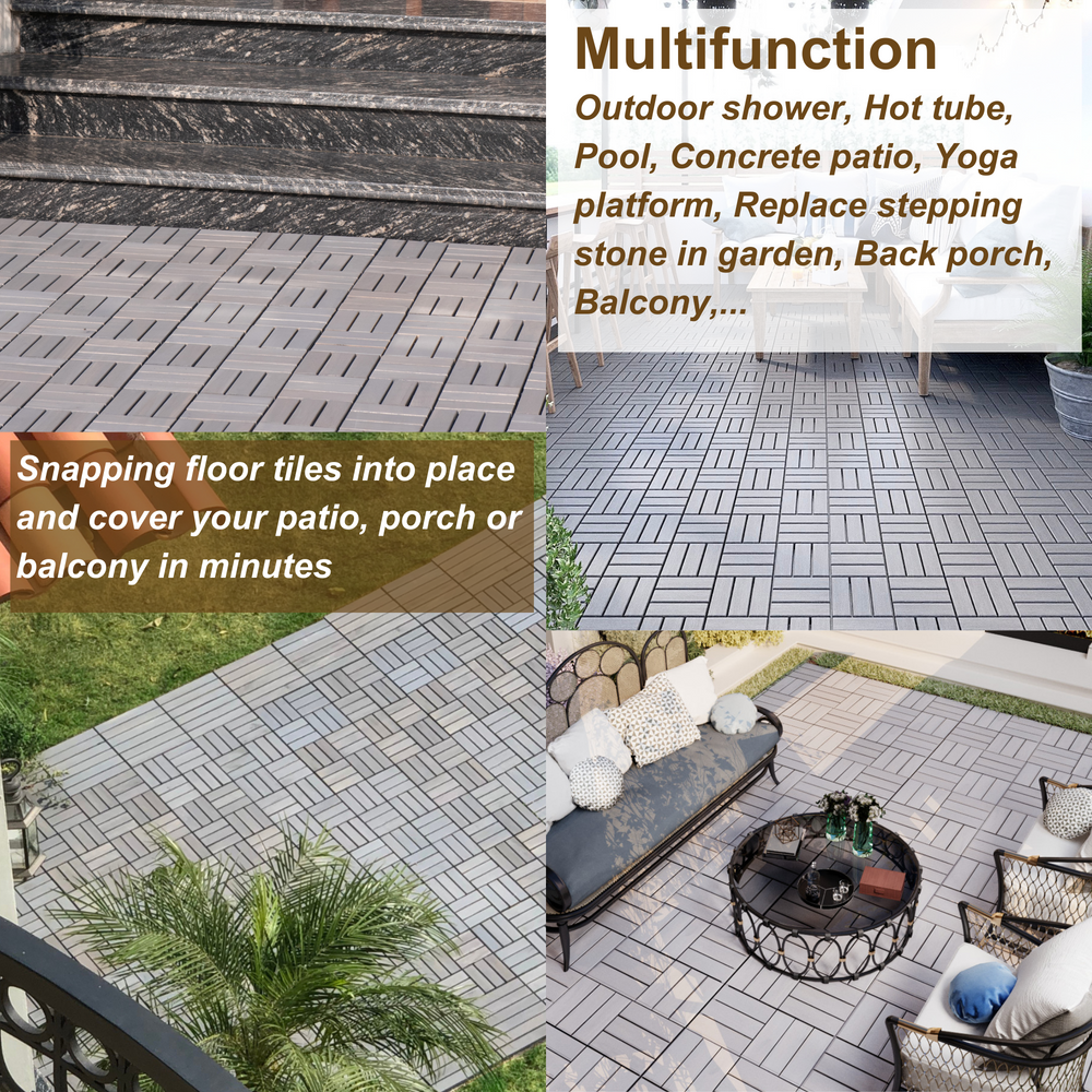 Acacia Interlocking Deck Tiles - Light Gray Outdoor Flooring