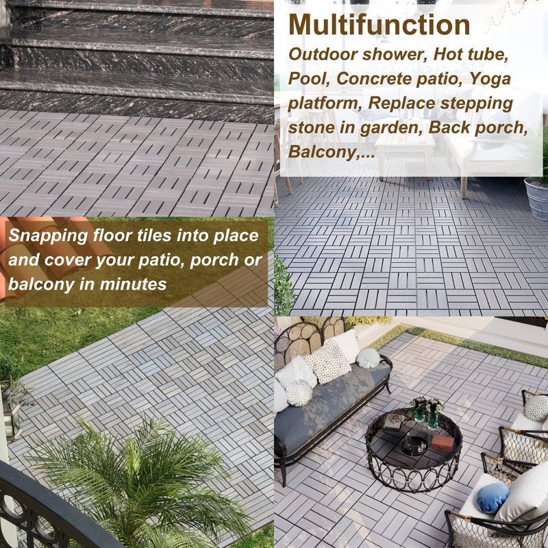 Acacia Interlocking Deck Tiles - Light Gray Outdoor Flooring