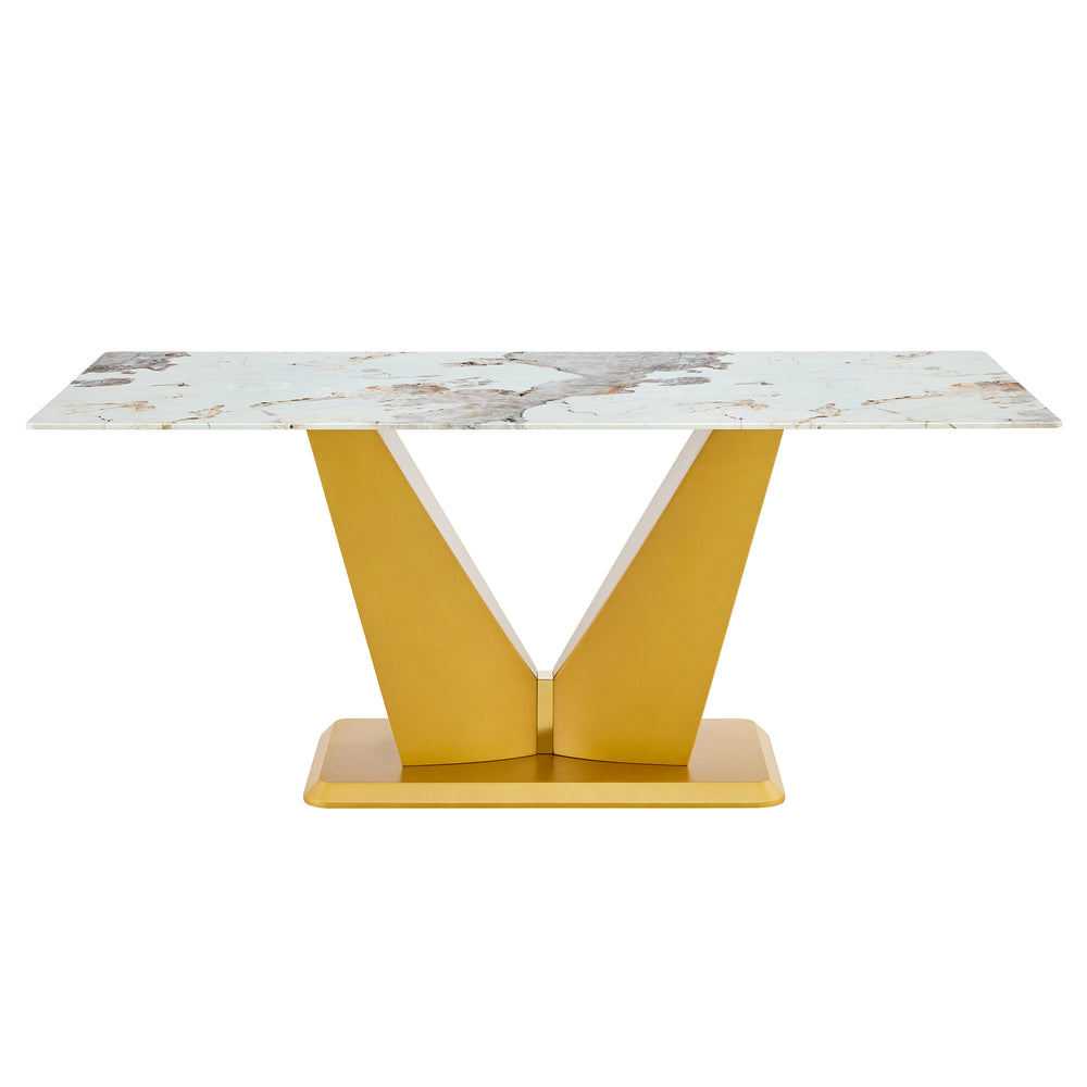 Chic Marble-Style Dining Table with Gold Legs