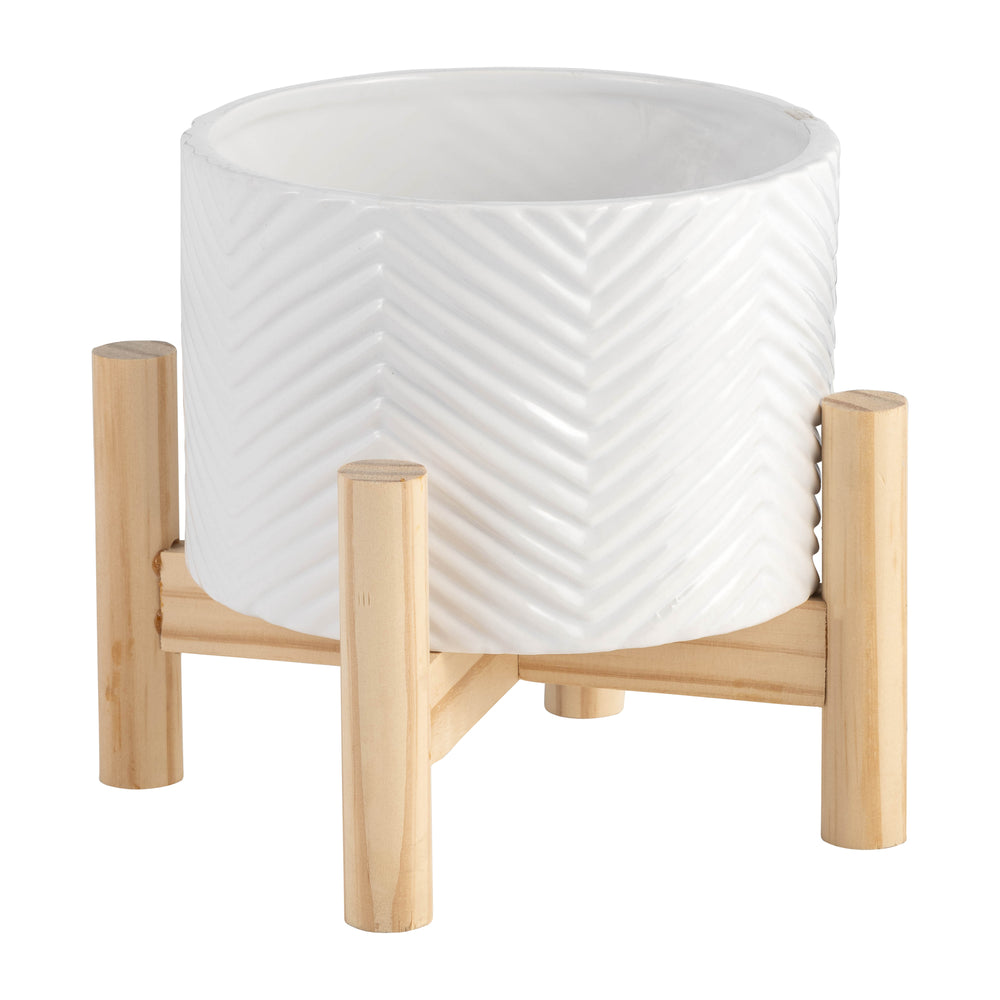 Chevron Chic Planter with Wood Stand