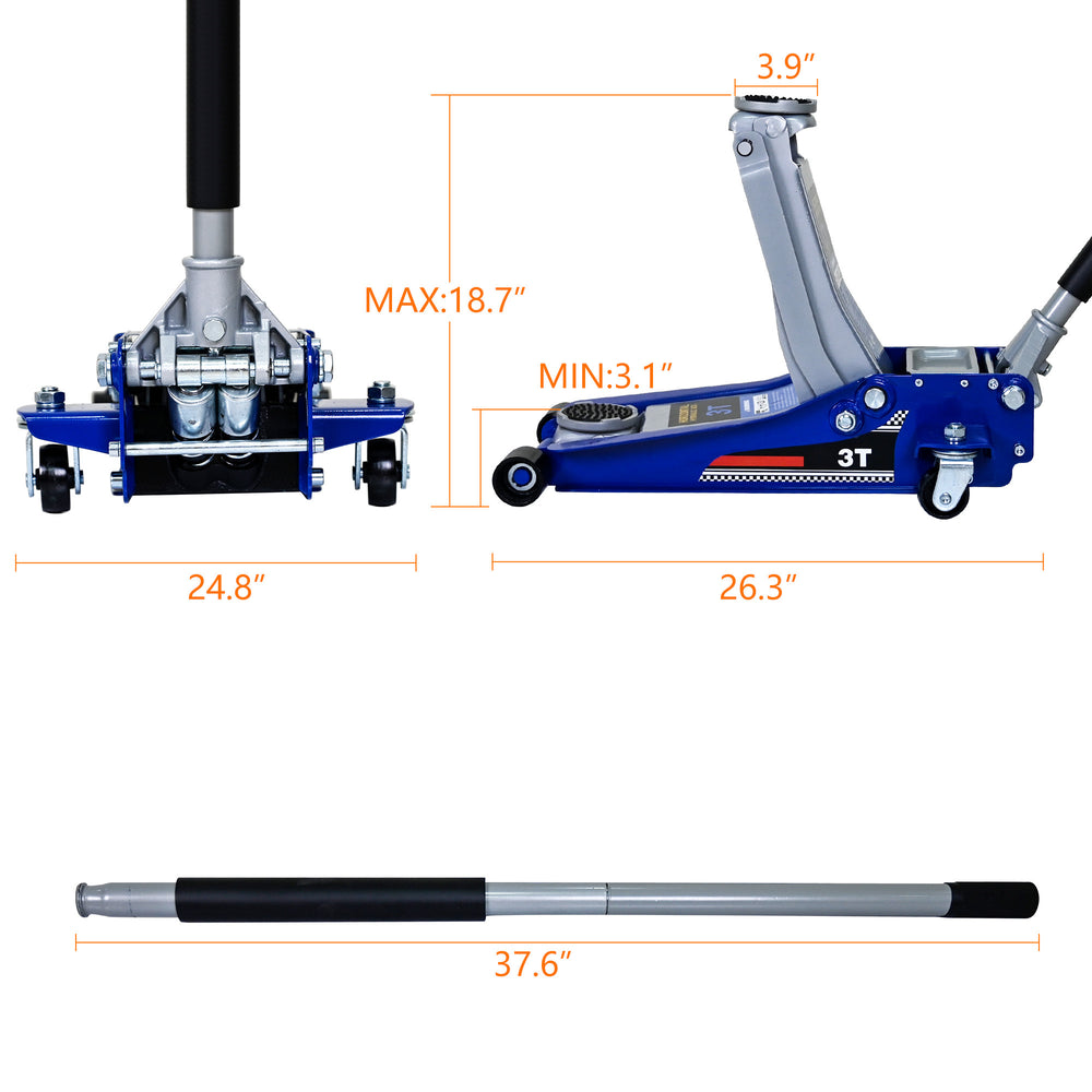 Rapid Lift Hydraulic Floor Jack - Heavy-Duty Steel, Low Profile