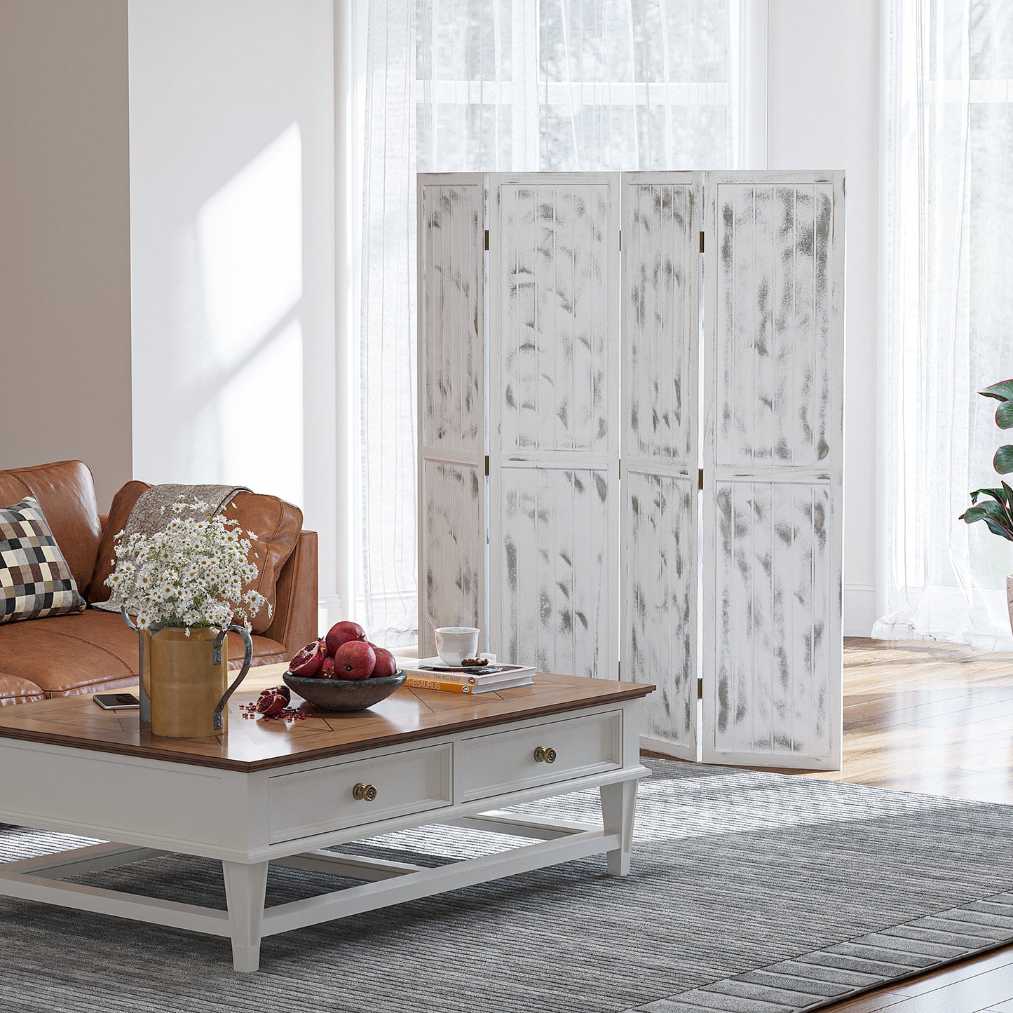 Chic White Folding Room Divider